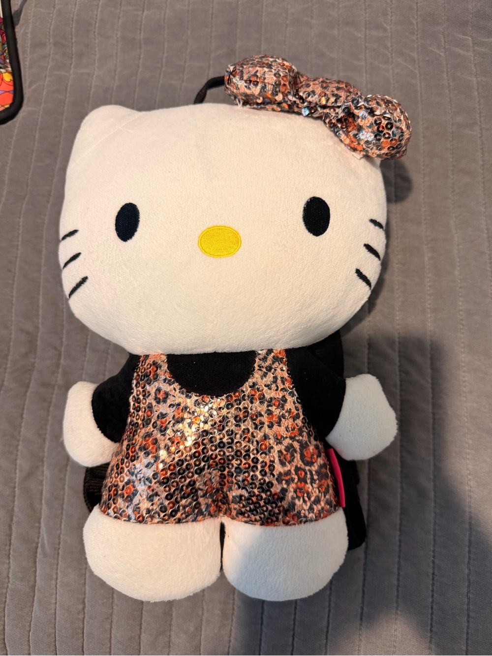 Hello Kitty Plush Backpack - White with Black and Leopard Sequin Outfit